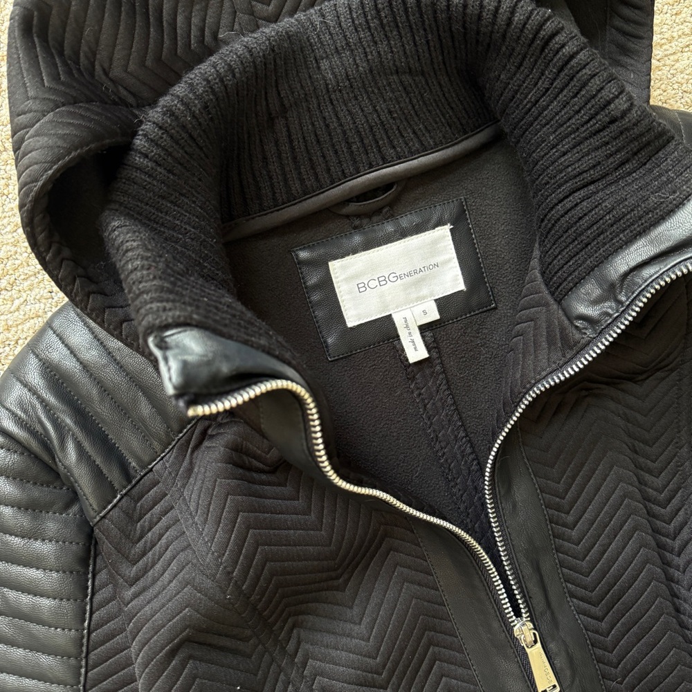 Bcbgeneration Black Dress Coat With Hood And Leat… - image 3